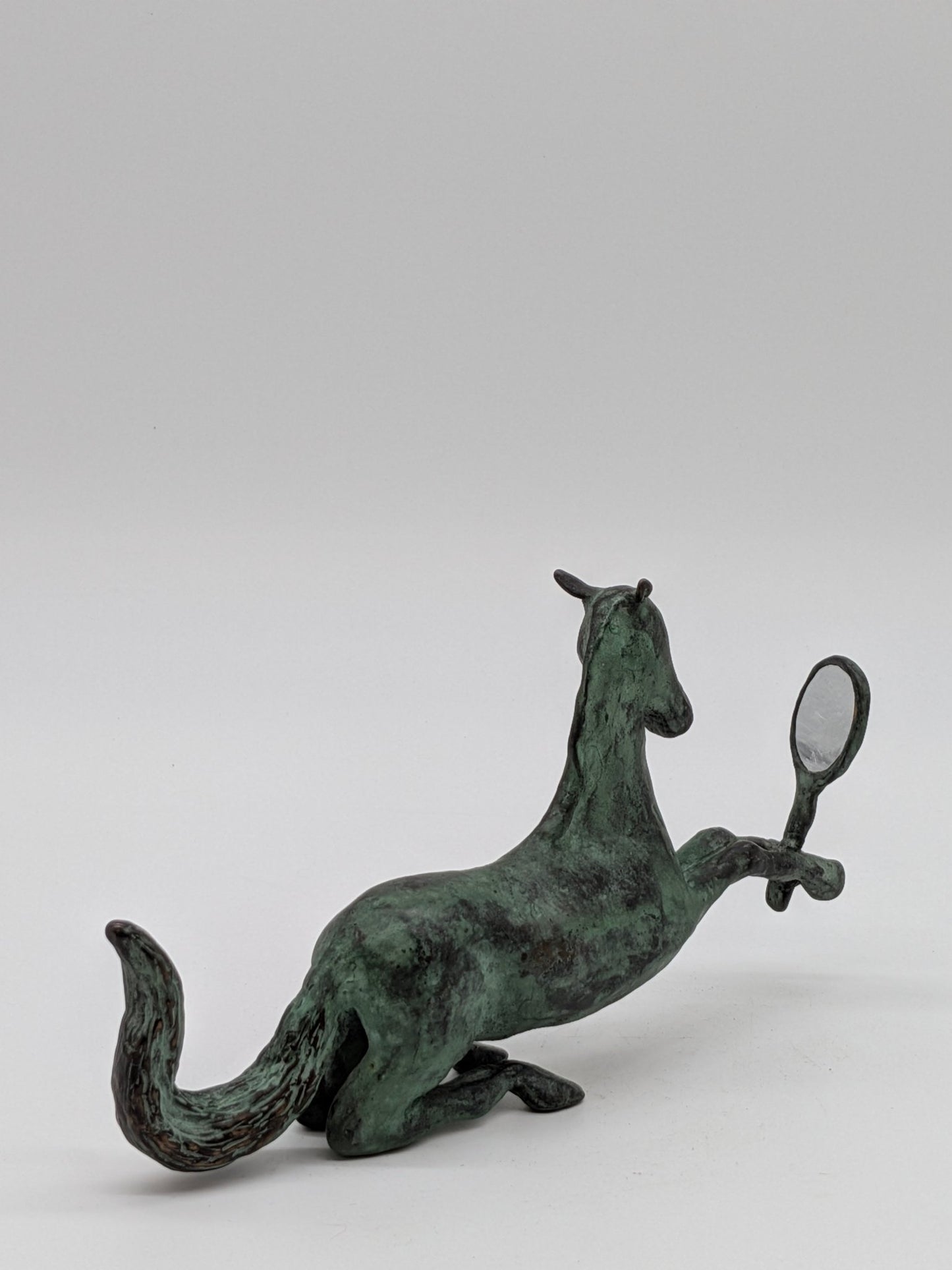 Kunstenaar onbekend - Bronzen beeld paardje met spiegel