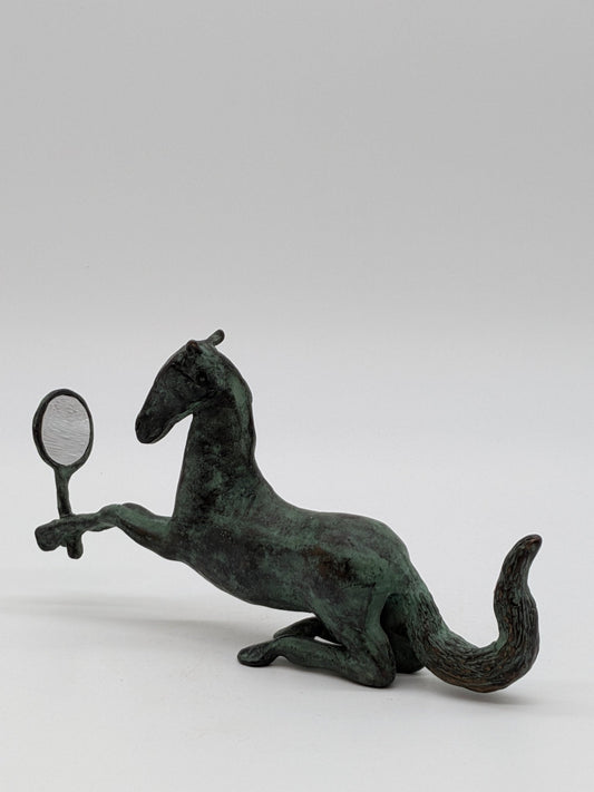 Kunstenaar onbekend - Bronzen beeld paardje met spiegel