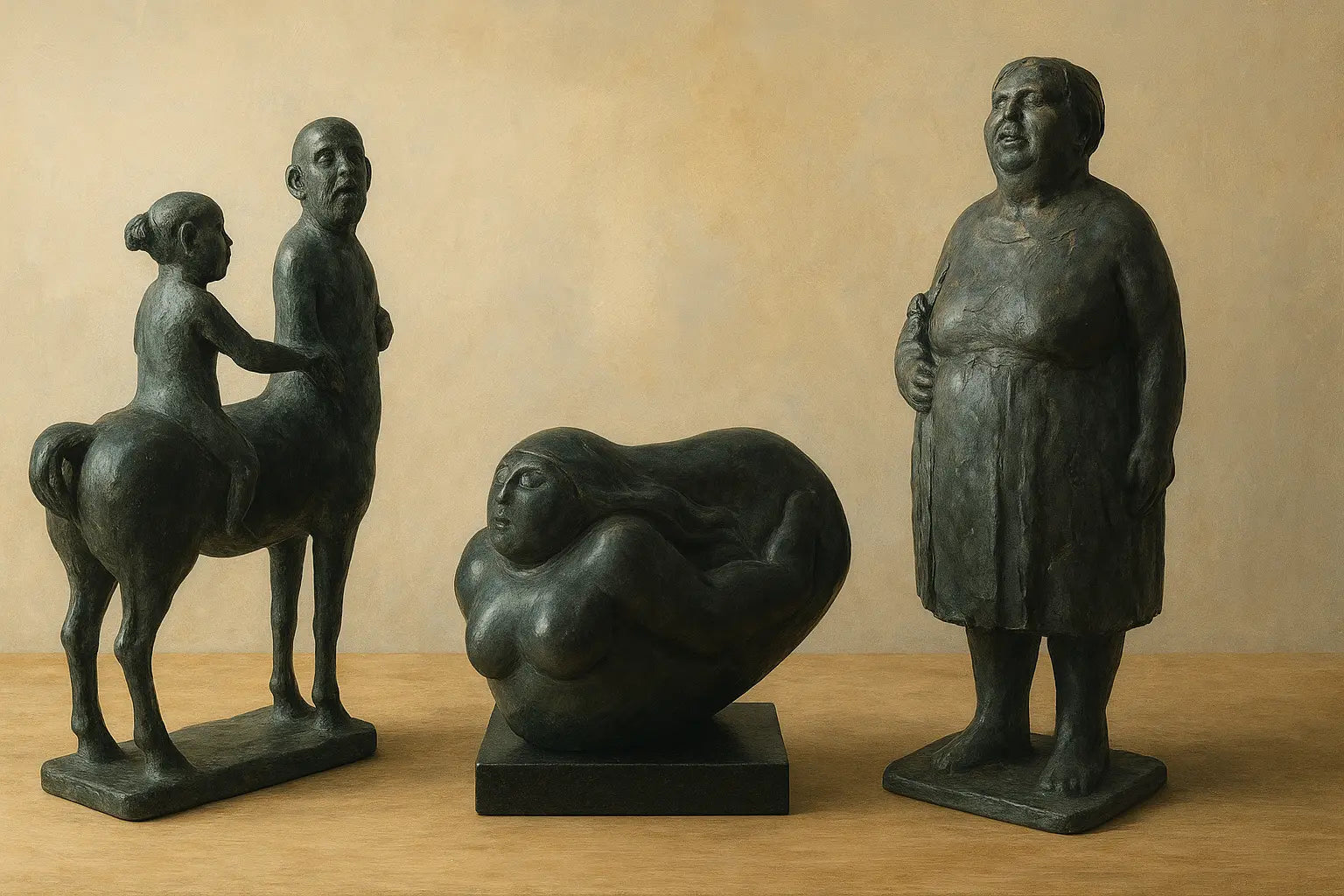 3 verschillende beelden ter illustratie om te laten wat holland heritage verkoopt. bronzen beelden van nederlandse kunstenaars