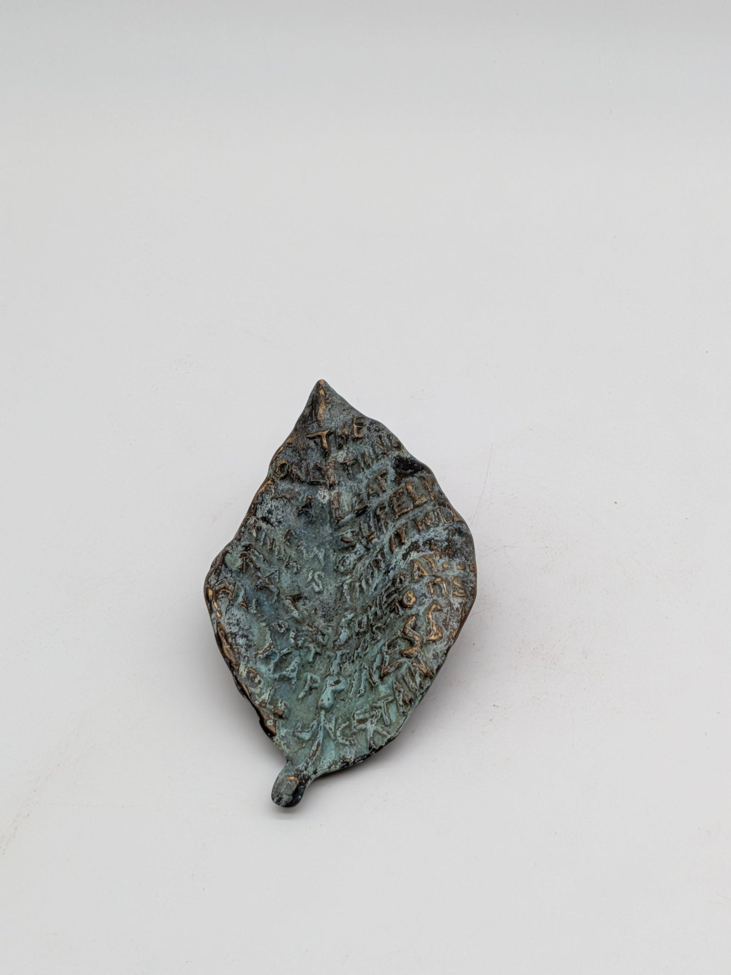 Kunstenaar onbekend - Bronzen blad met tekst en gezicht