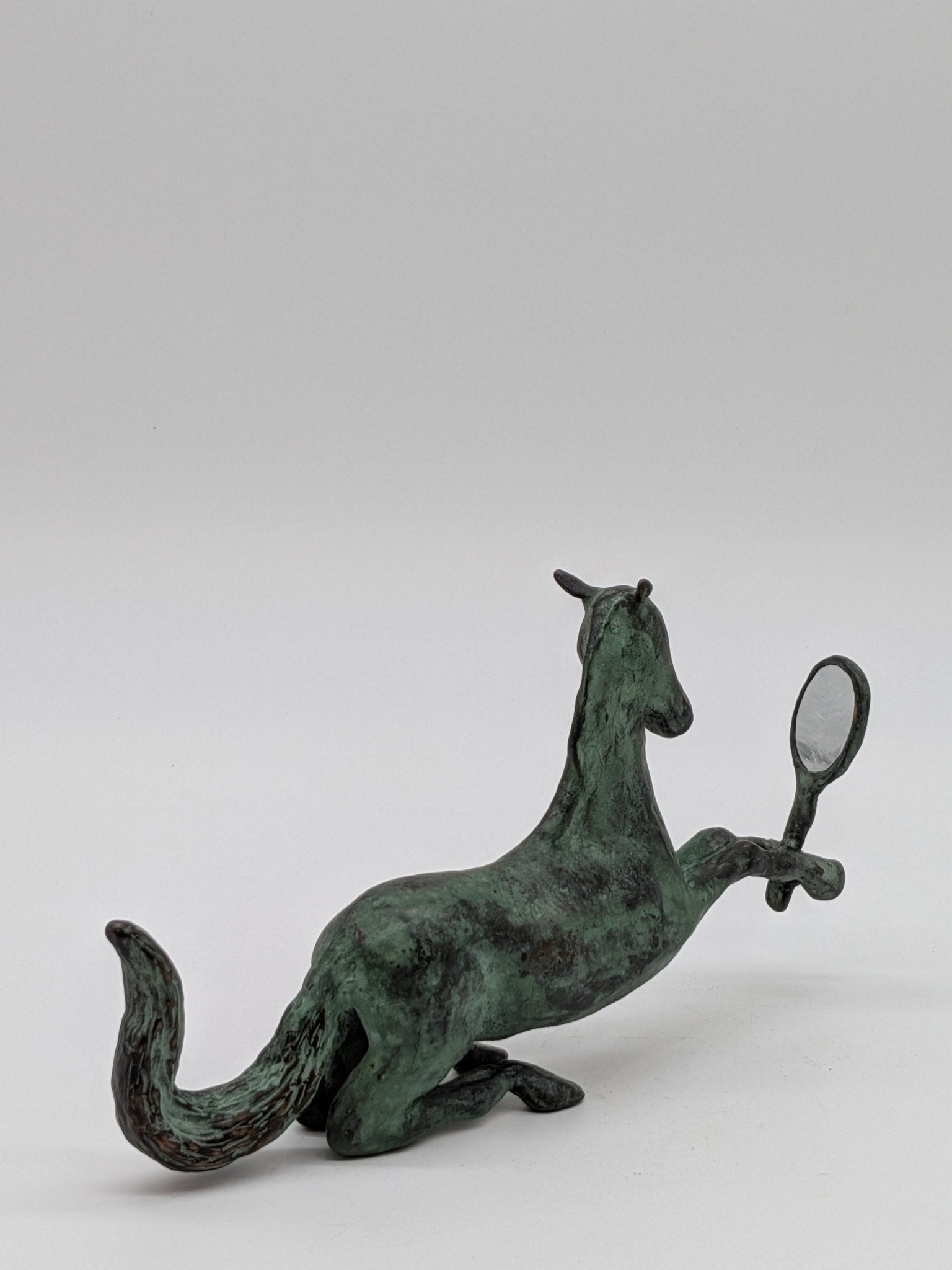 Kunstenaar onbekend - Bronzen beeld paardje met spiegel